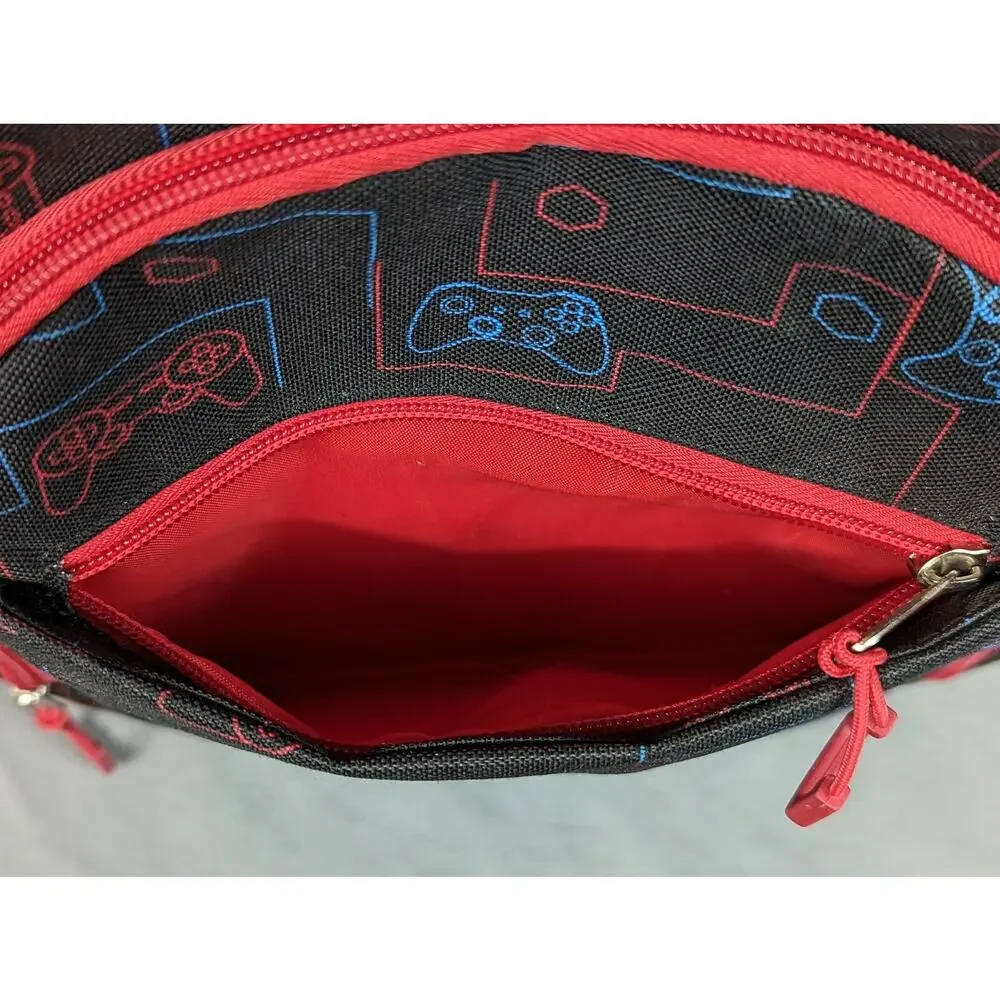 Olivet Gaming School Bag Black & Red Game Controllers Kids Travel Backpack
